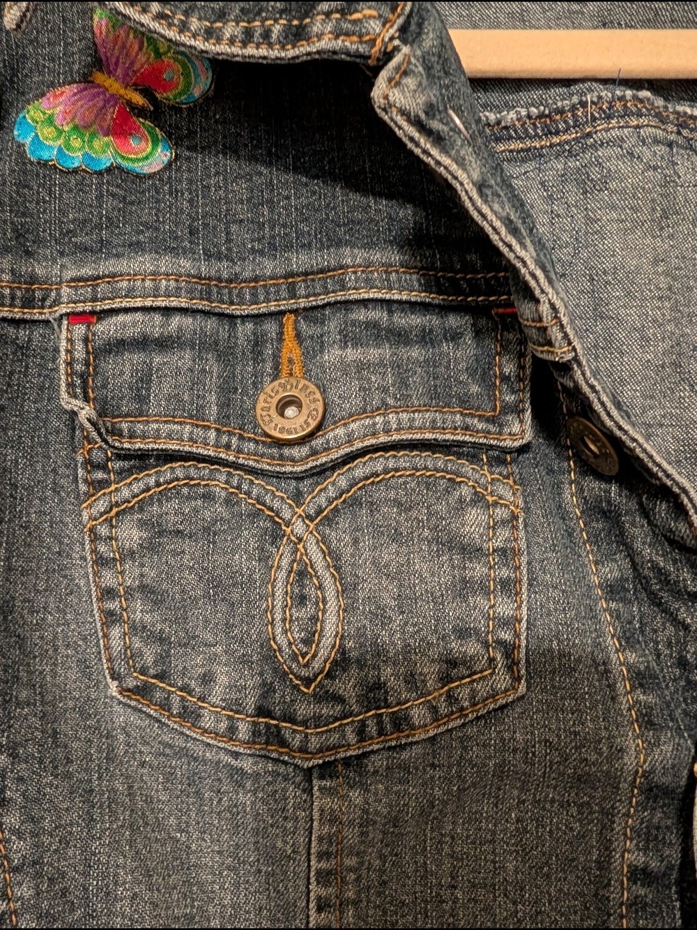 Paris Blues Denim Jacket Dark Cats Flowers Embroidered - Picture 8 of 8